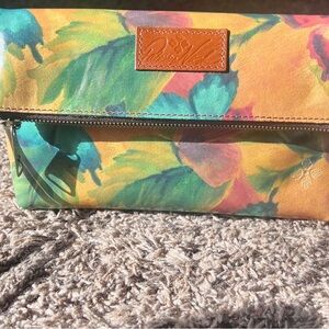 Patricia Nash VALERIE Leather Fold-Over Wristlet Clutch Watercolor Butterfly